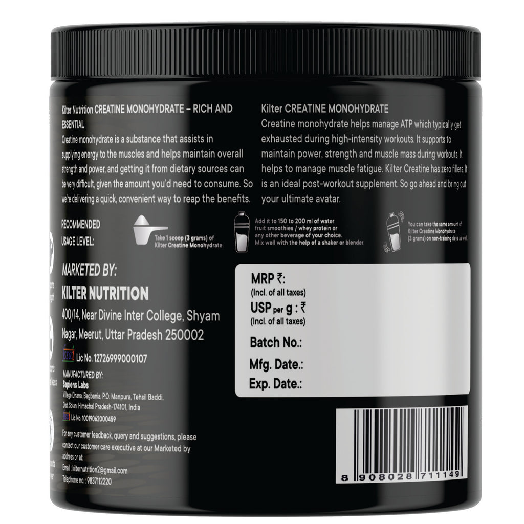 Kilter Nutrition Micronised Creatine Monohydrate & Shaker Combo | Strength, Performance & Convenience | Creatine + Premium Shaker