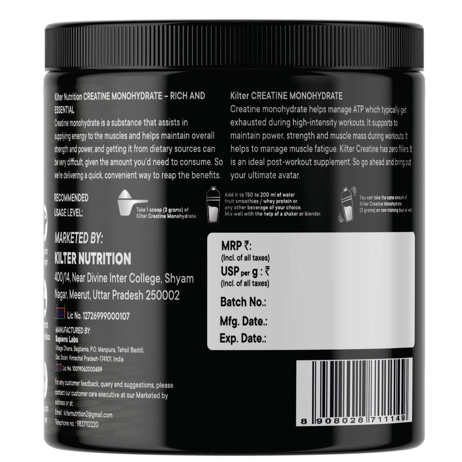 Kilter Nutrition Micronised Creatine Monohydrate & Shaker Combo | Strength, Performance & Convenience | Creatine + Premium Shaker