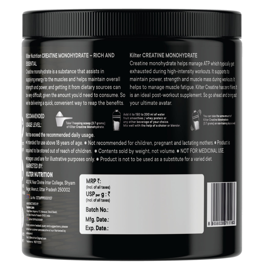 Kilter Nutrition Micronised Creatine Monohydrate Lemon Lime | 100% Pure Creatine | 100g