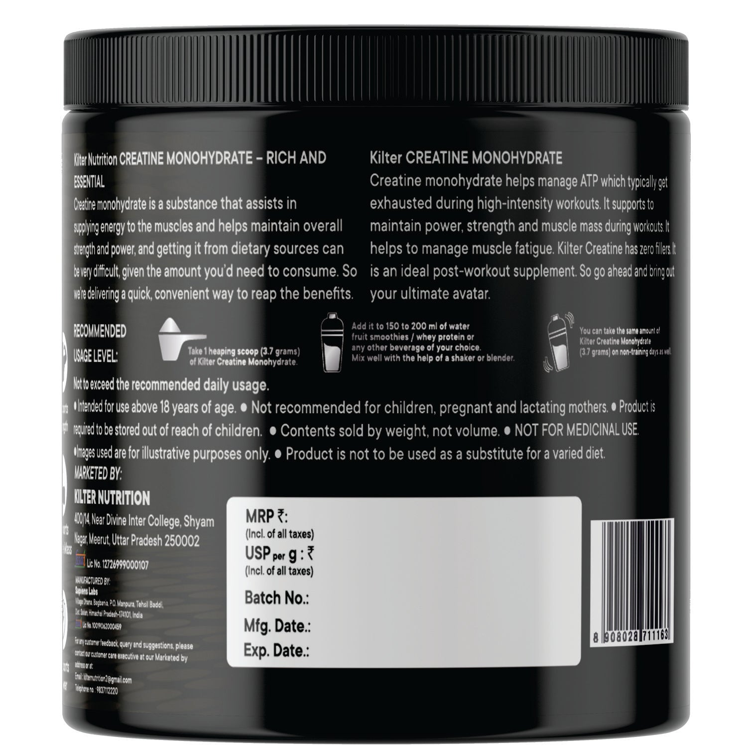 Kilter Nutrition Micronised Creatine Monohydrate Lemon Lime | 100% Pure Creatine | 100g
