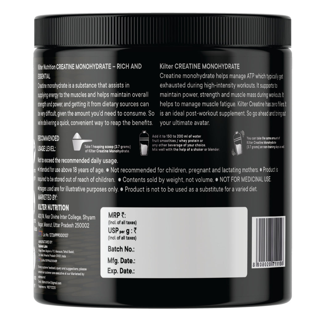Kilter Nutrition Micronised Creatine Monohydrate Orange | 100% Pure Creatine | 100g