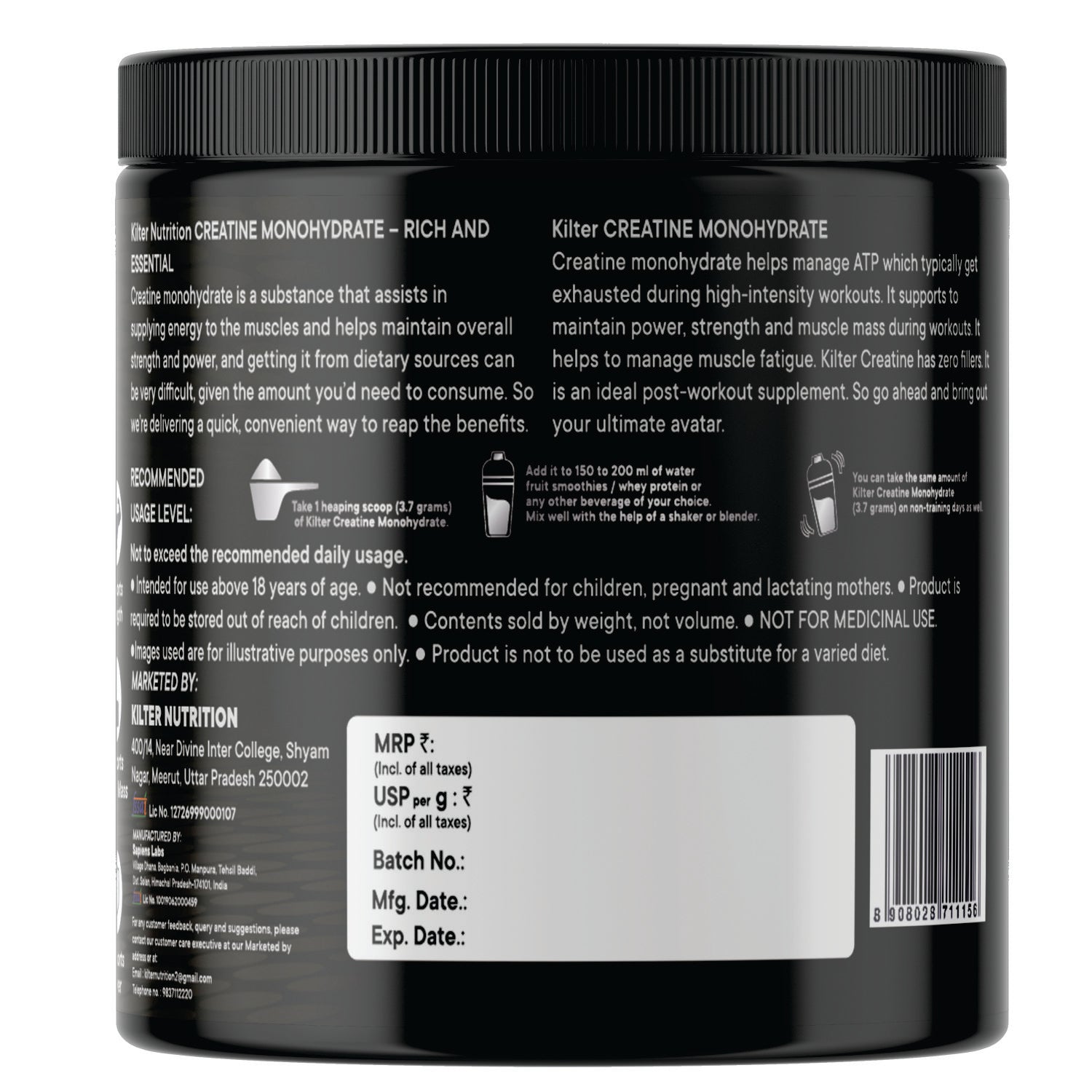 Kilter Nutrition Micronised Creatine Monohydrate Orange | 100% Pure Creatine | 100g