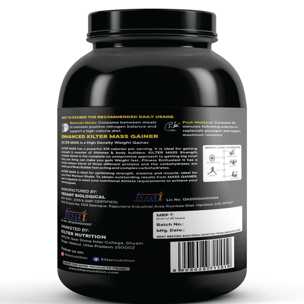Kilter Nutrition Mass Gainer High Calorie Formula – Vanilla | High Protein & Carb Blend for Muscle Mass, Strength & Weight Gain