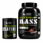 Kilter Nutrition Mass Gainer Chocolate 1kg + Micronised Creatine Monohydrate Lemon 100g Combo | Complete Muscle Building & Performance Stack