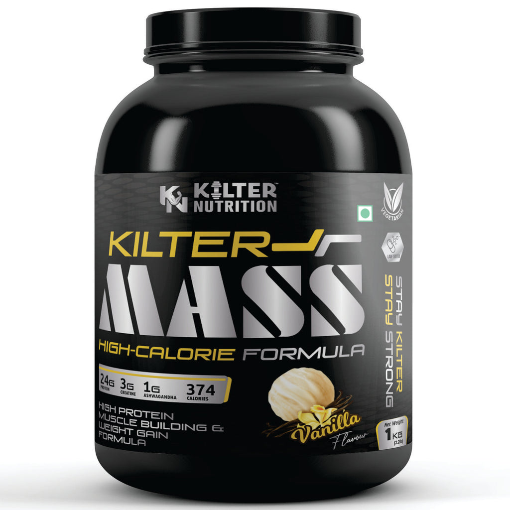 Kilter Nutrition Mass Gainer High Calorie Formula – Vanilla 1kg | High Protein & Carb Blend for Muscle Mass, Strength & Weight Gain