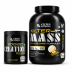 Kilter Nutrition Mass Gainer Vanilla 1kg + Micronised Creatine Monohydrate Unflavoured 100g Combo | Complete Muscle Building & Performance Stack