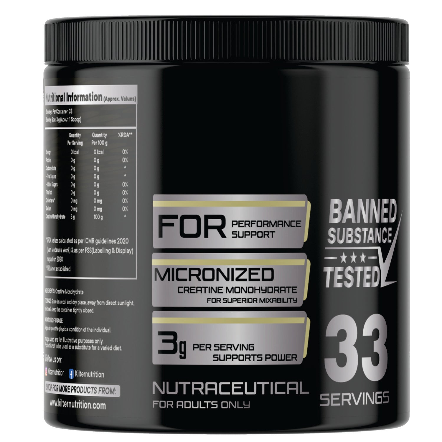 Kilter Nutrition Micronised Creatine Monohydrate & Shaker Combo | Strength, Performance & Convenience | Creatine + Premium Shaker