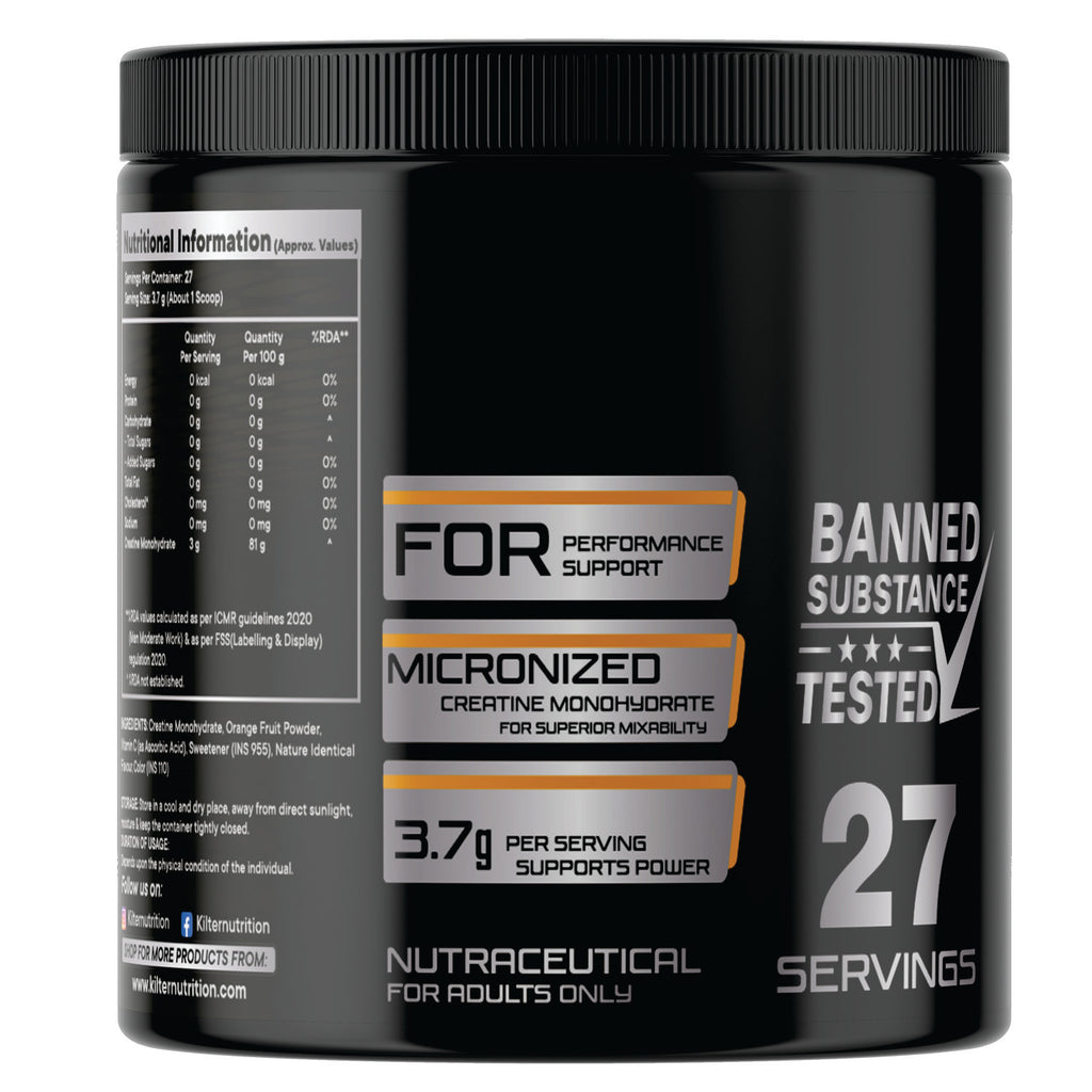 Kilter Nutrition Micronised Creatine Monohydrate Orange | 100% Pure Creatine | 100g