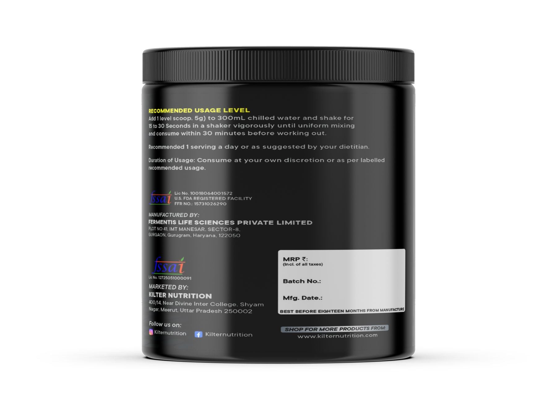 Kilter Nutrition Pre-Workout Masala Lemonade 250g