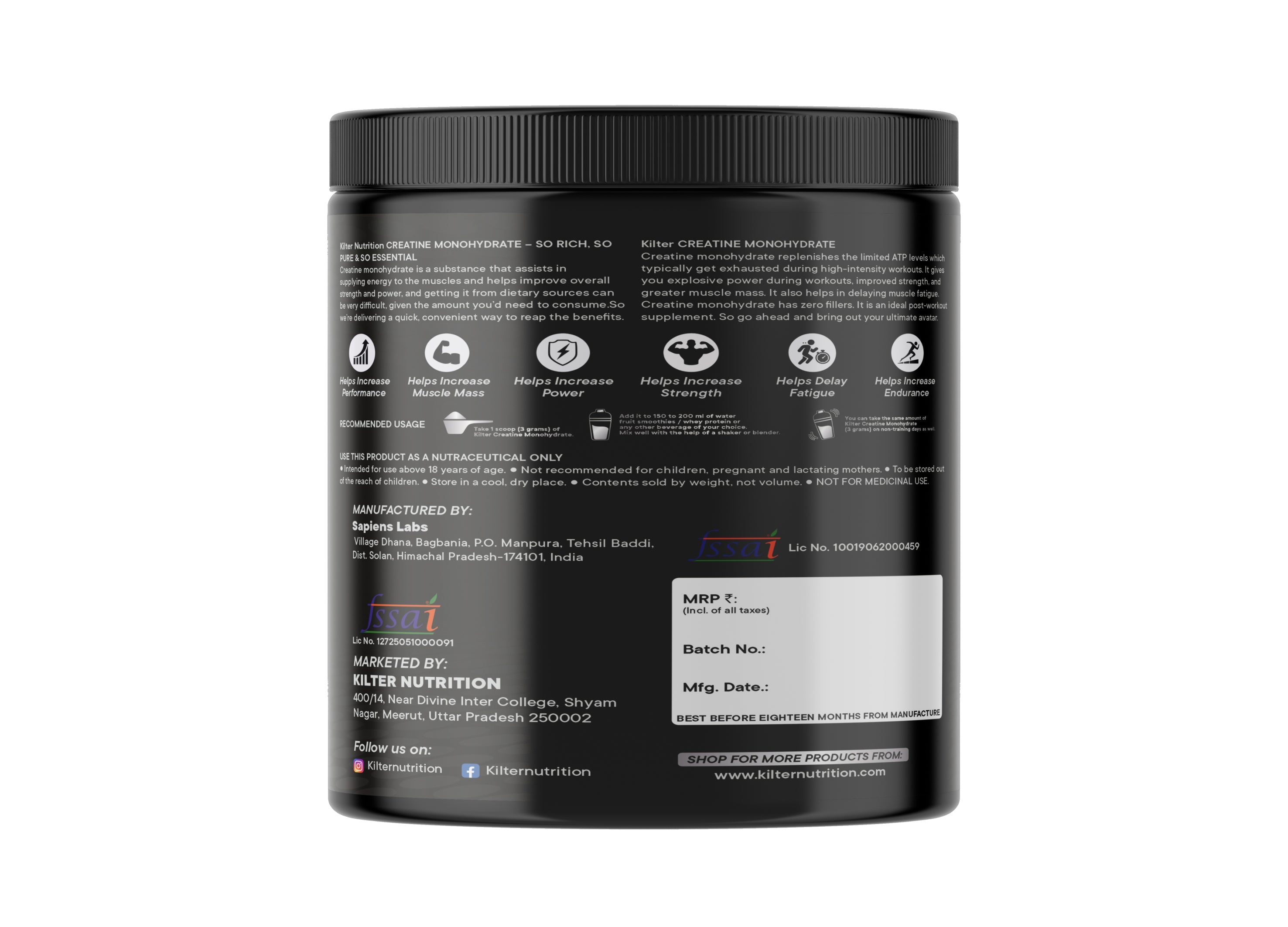 Kilter Nutrition Micronised Creatine Unflavored
