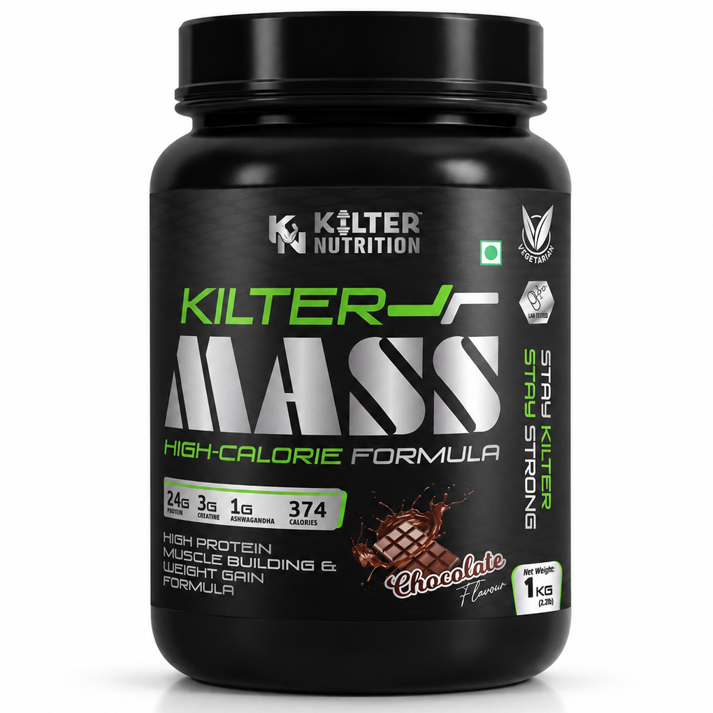 Kilter Nutrition Mass Gainer High Calorie Formula – Chocolate 1kg | High Protein & Carb Blend for Muscle Mass, Strength & Weight Gain