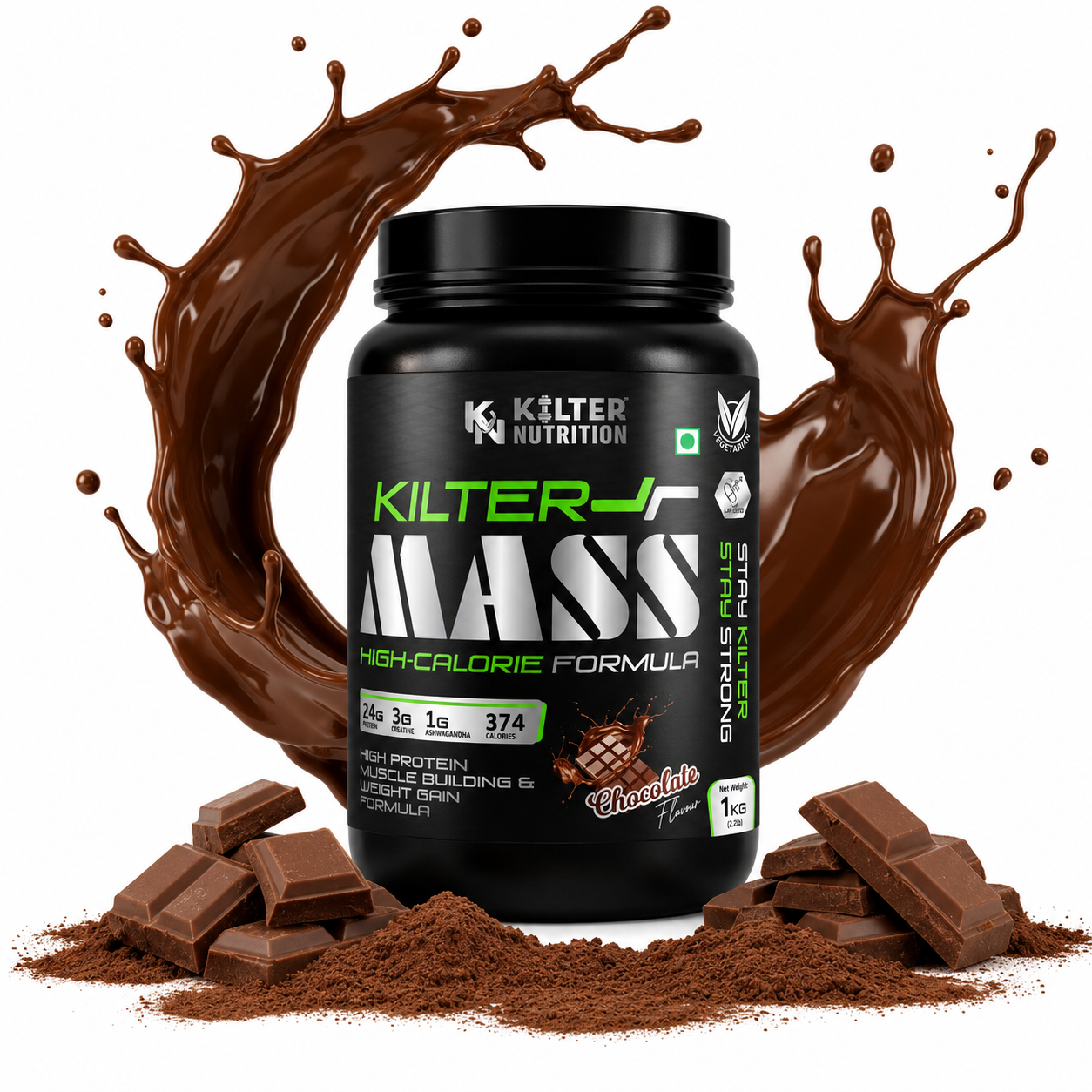 Kilter Nutrition Mass Gainer High Calorie Formula – Chocolate 1kg | High Protein & Carb Blend for Muscle Mass, Strength & Weight Gain