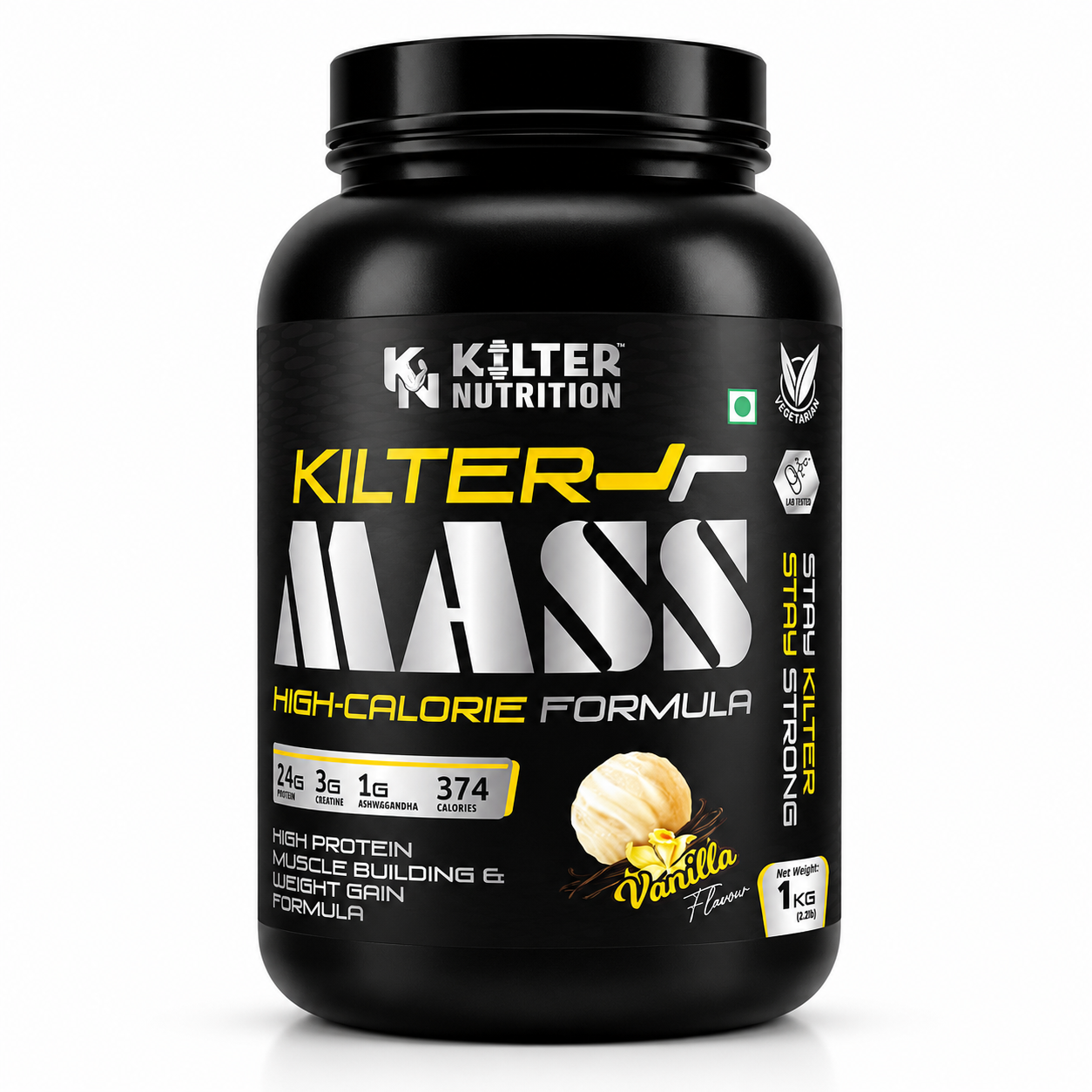 Kilter Nutrition Mass Gainer High Calorie Formula – Vanilla 1kg | High Protein & Carb Blend for Muscle Mass, Strength & Weight Gain