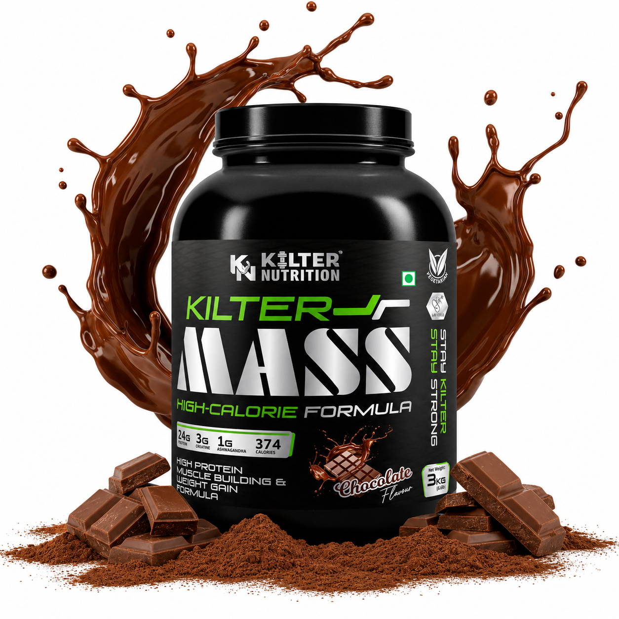 Kilter Nutrition Mass Gainer High Calorie Formula – Chocolate 3kg | High Protein & Carb Blend for Muscle Mass, Strength & Weight Gain