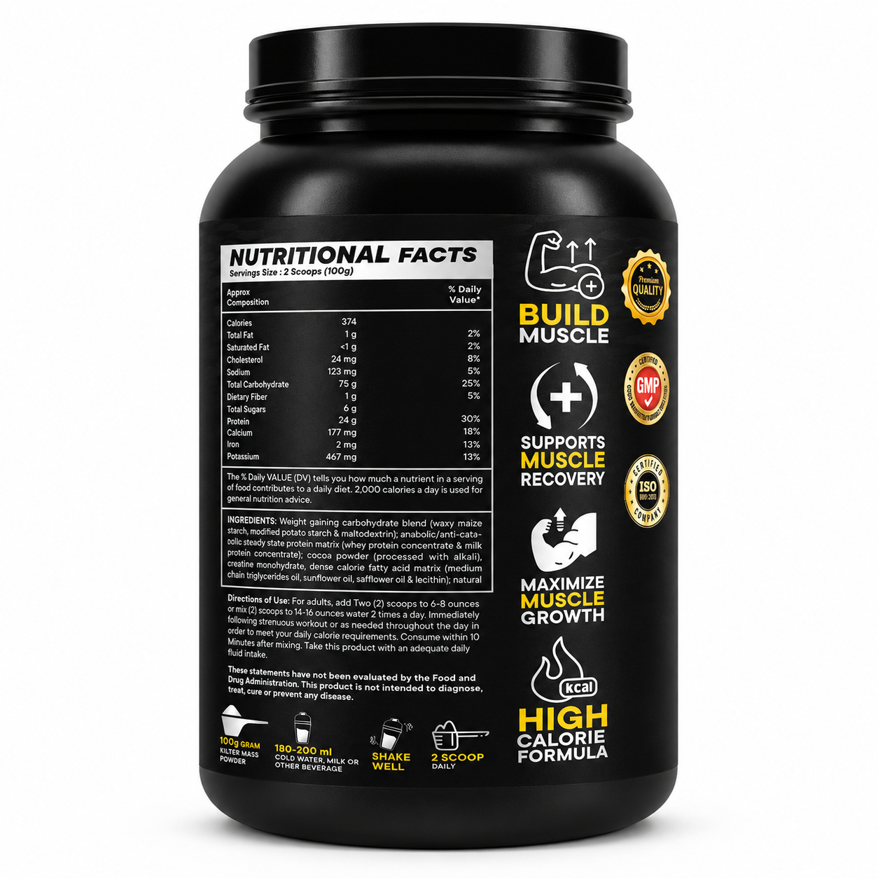 Kilter Nutrition Mass Gainer High Calorie Formula – Vanilla 1kg | High Protein & Carb Blend for Muscle Mass, Strength & Weight Gain
