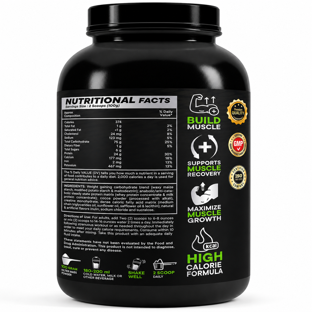 Kilter Nutrition Mass Gainer High Calorie Formula – Chocolate 3kg | High Protein & Carb Blend for Muscle Mass, Strength & Weight Gain