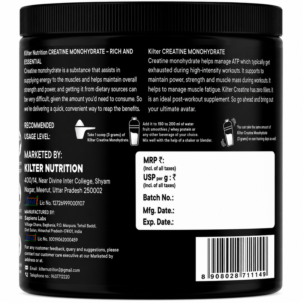 Kilter Nutrition Mass Gainer Vanilla 1kg + Micronised Creatine Monohydrate Unflavoured 100g Combo | Complete Muscle Building & Performance Stack