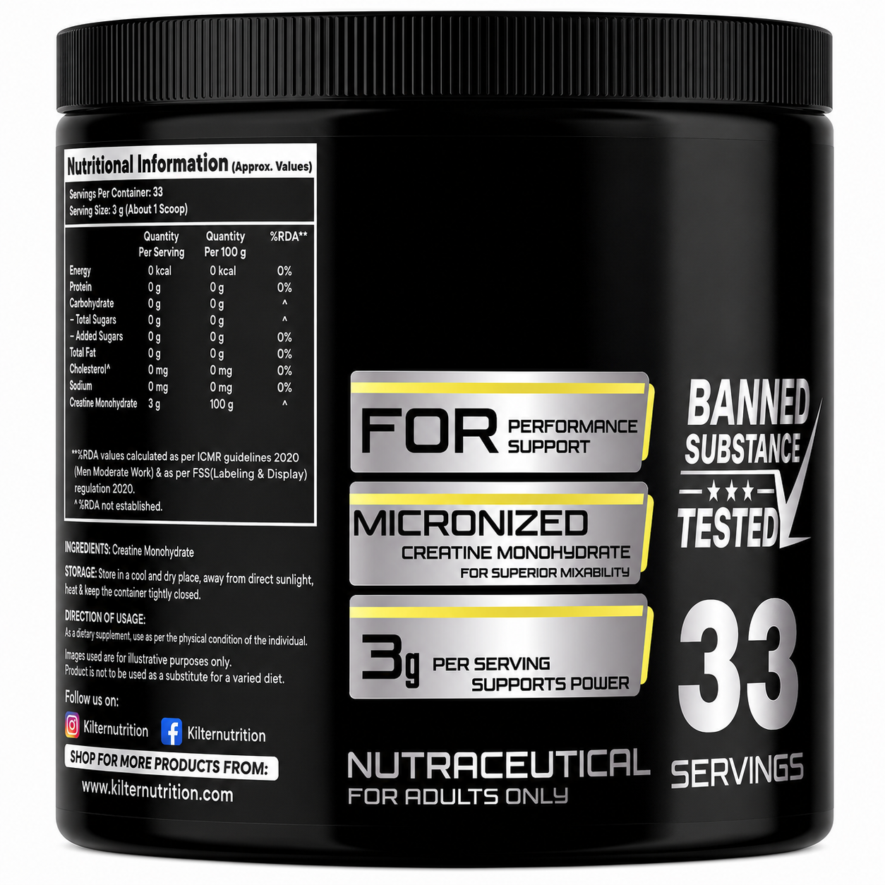 Kilter Nutrition Mass Gainer Vanilla 1kg + Micronised Creatine Monohydrate Unflavoured 100g Combo | Complete Muscle Building & Performance Stack